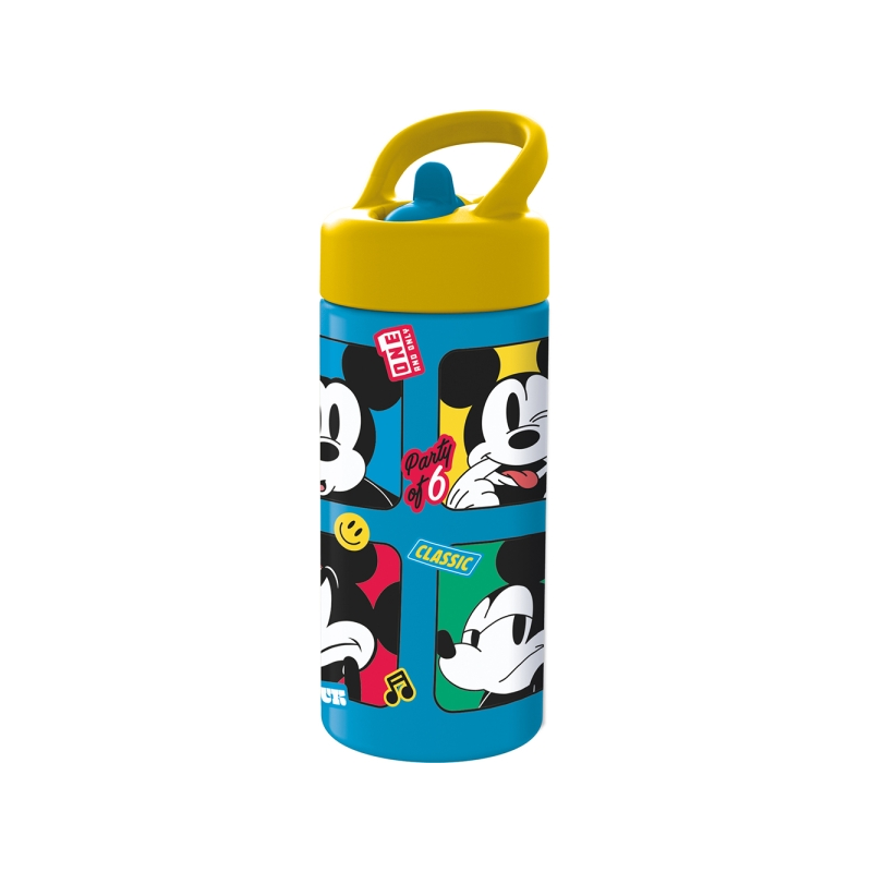 Gourde Safta Mickey Mouse Good Day 410 ml - PVC sans BPA - Bouchon anti-fuite avec paille - Bleue