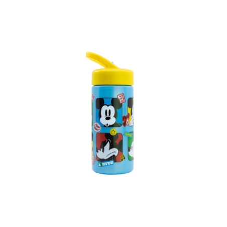 Gourde Safta Mickey Mouse Good Day 410 ml - PVC sans BPA - Bouchon anti-fuite avec paille - Bleue