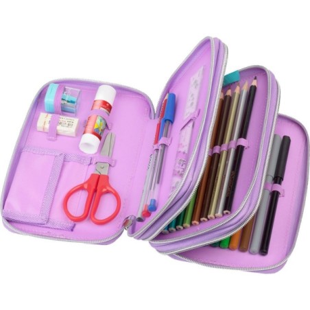 Trousse à crayons Faber-Castell Unicorn Design à 3 niveaux avec contenu standard : gomme, 1 taille-crayon, 1 crayon graphite