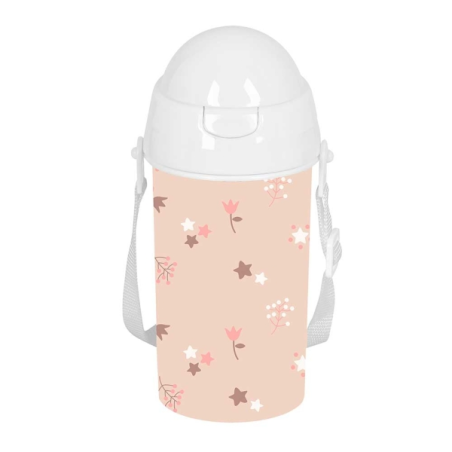 Bouteille Safta Flowers 500 ml - PVC sans BPA - Paille intégrée - 73 x 73 x 195 mm - Rose pastel
