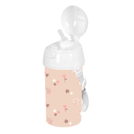 Bouteille Safta Flowers 500 ml - PVC sans BPA - Paille intégrée - 73 x 73 x 195 mm - Rose pastel