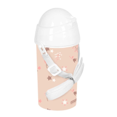 Bouteille Safta Flowers 500 ml - PVC sans BPA - Paille intégrée - 73 x 73 x 195 mm - Rose pastel