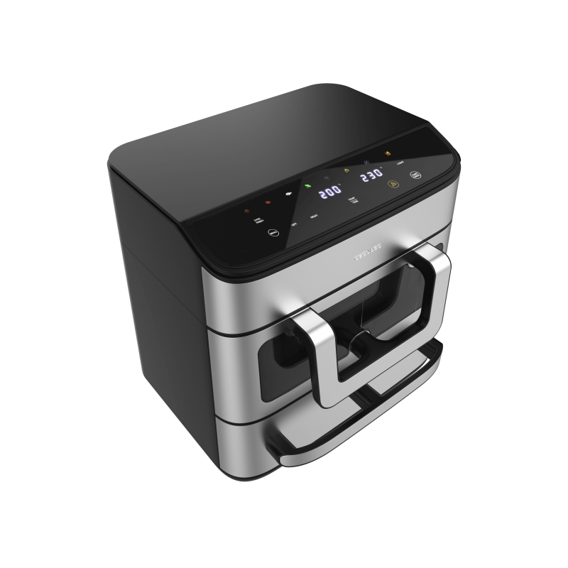 Cecotec Cecofry FoodCourt 18000 4 Pizza Maker + Four 18L et Friteuse à air chaud 9L - 2700W - Inox - Pierre à pizza - Cloison