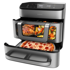 Cecotec Cecofry FoodCourt 18000 4 Pizza Maker + Four 18L et Friteuse à air chaud 9L - 2700W - Inox - Pierre à pizza - Cloison