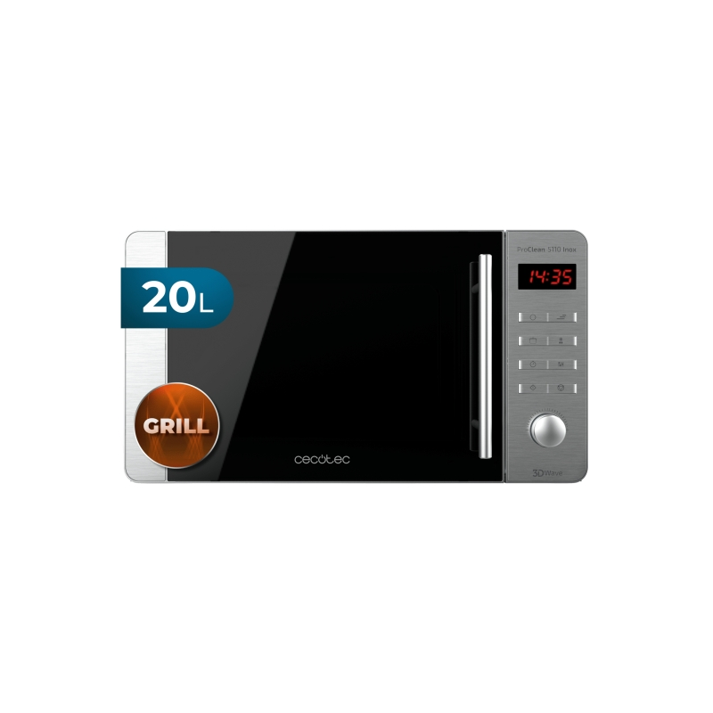 Micro-ondes Cecotec ProClean 5110 Inox avec grill - 700 W - Capacité 20 L - Affichage LED - Acier inoxydable - Sécurité enfant