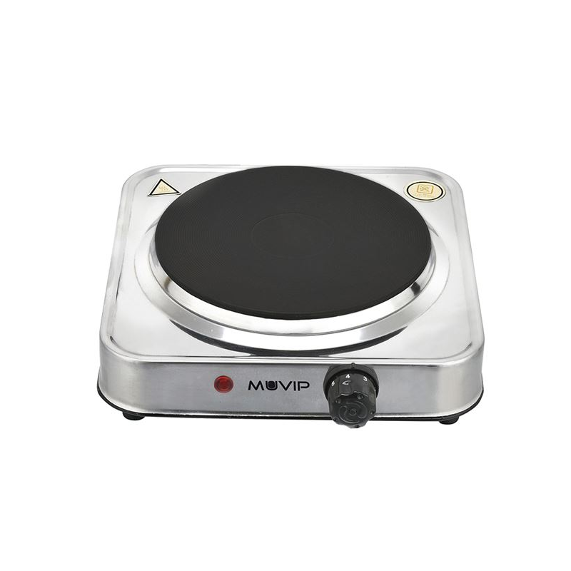 Plaque de cuisson électrique Muvip MV0644 à 1 brûleur, 1500 W - Acier inoxydable - 5 niveaux de puissance - Thermostat avec