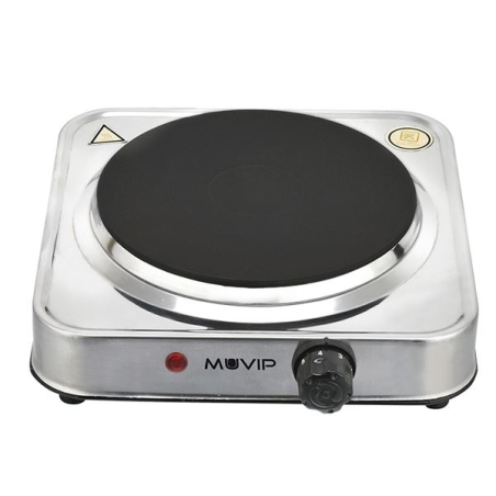Plaque de cuisson électrique Muvip MV0644 à 1 brûleur, 1500 W - Acier inoxydable - 5 niveaux de puissance - Thermostat avec