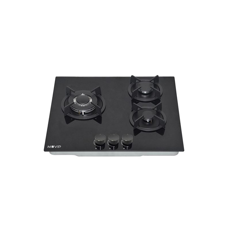 Cuisinière à gaz encastrable Muvip MV0626 - 3 zones de cuisson - Brûleur et supports en fonte - Vitre trempée haute résistance