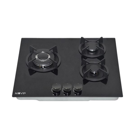 Cuisinière à gaz encastrable Muvip MV0626 - 3 zones de cuisson - Brûleur et supports en fonte - Vitre trempée haute résistance