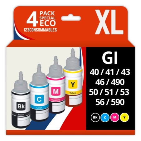 ✅ Pack de 4 Bouteilles encre compatible Canon couleur pack en stock