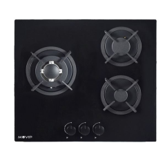 Cuisinière à gaz encastrable Muvip MV0626 - 3 zones de cuisson - Brûleur et supports en fonte - Vitre trempée haute résistance