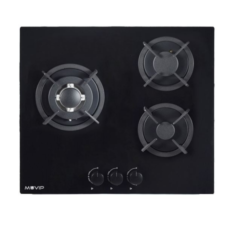 Cuisinière à gaz encastrable Muvip MV0626 - 3 zones de cuisson - Brûleur et supports en fonte - Vitre trempée haute résistance