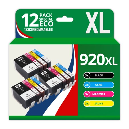 ✅ Pack 12 cartouches compatibles avec HP 920XL couleur pack en stock