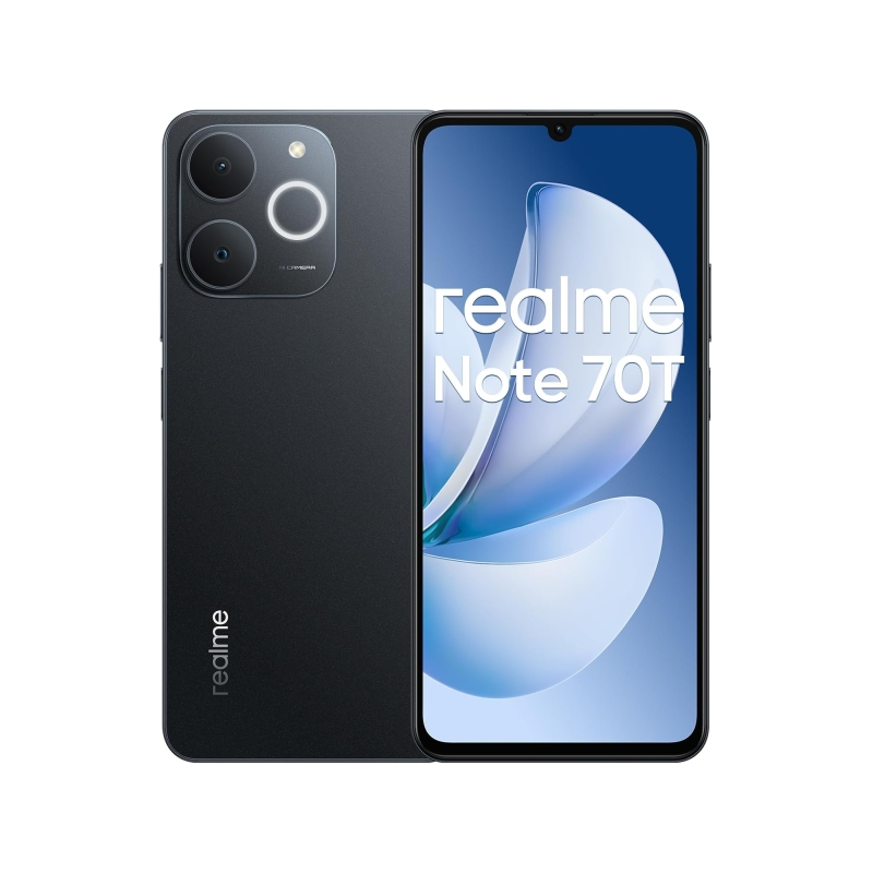 Smartphone Realme Note 70T, écran AMOLED 6,75 pouces (90 Hz), 4 Go (256 Go), batterie 6 000 mAh, noir