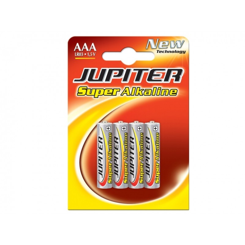 Jupiter Pack de 4 Piles Alcalines LR03 - Haute Technologie - Fiabilité - Haute Performance - Performance Maximale - Sûr et Non