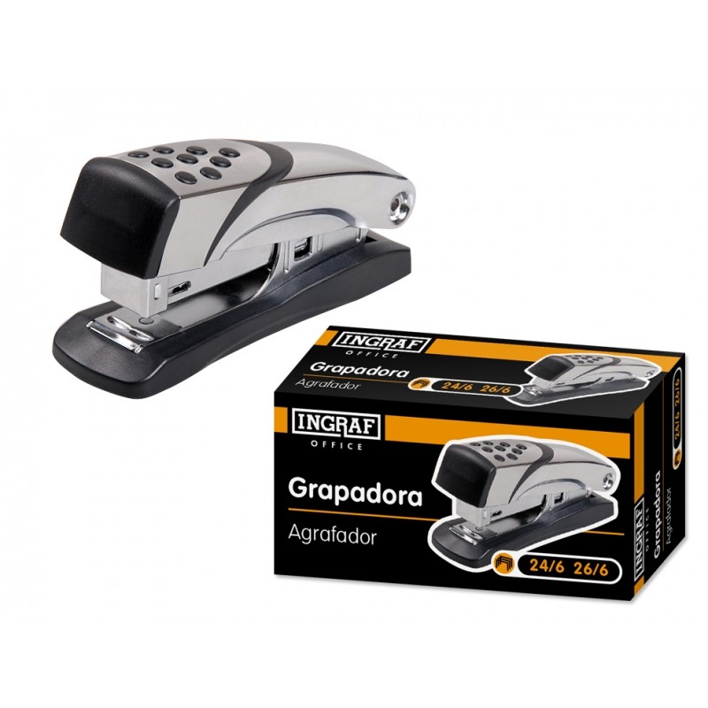 Agrafeuse en métal Ingraf N4 - Corps en métal avec garniture en plastique - Revêtement en caoutchouc antidérapant - Compatible