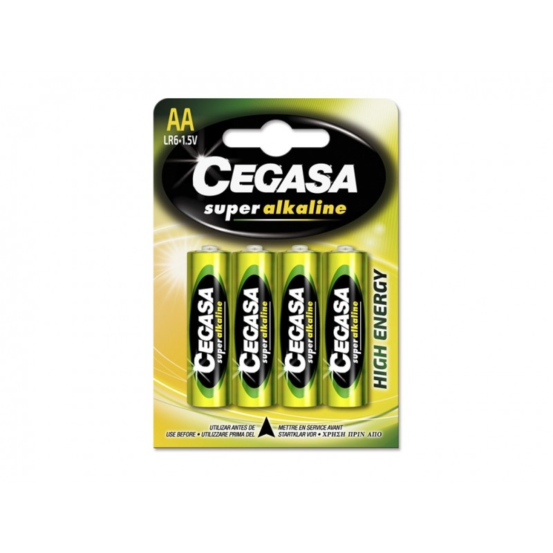 Cegasa Super Alcaline Blister de 4 Piles LR6 Hautes Performances - Fiabilité - Technologie Avancée - Divers Coloris