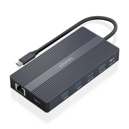 Convertisseur USB-C Aisens 12 en 1 - Boîtier en aluminium - Léger et portable - Connexion à 3 écrans - Power Delivery 100W
