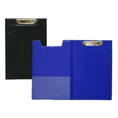 Chemise en PVC Biskmark avec clip métallique supérieur - Format folio - Poche intérieure - Couleurs aléatoires bleu/noir