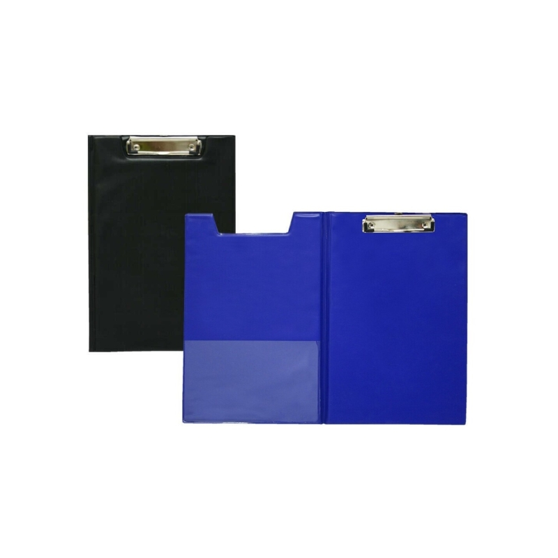 Chemise en PVC Biskmark avec clip métallique supérieur - Format folio - Poche intérieure - Couleurs aléatoires bleu/noir