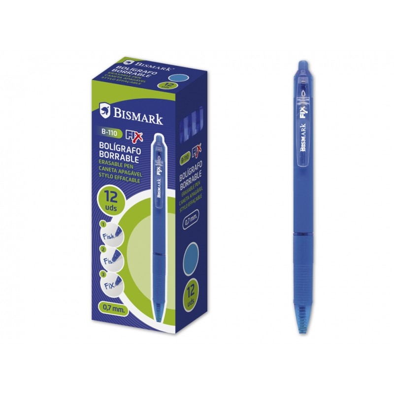 Stylo effaçable bleu 0,7 mm Bismark boîte de 12