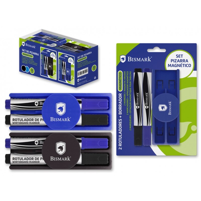 Marqueurs tableau blanc avec gomme magnétique Bismark x2