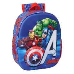 Sac à dos Safta Avengers 3D 8,64 L - Porte-bouteille - Porte-carte d'identité - Bretelles rembourrées - 27 x 33 x 10 cm - Rouge
