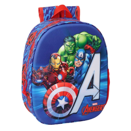 Sac à dos Safta Avengers 3D 8,64 L - Porte-bouteille - Porte-carte d'identité - Bretelles rembourrées - 27 x 33 x 10 cm - Rouge