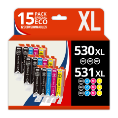 Pack 15 cartouches compatibles Canon PGI530/CLI531 haute qualité