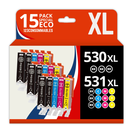 Pack 15 cartouches compatibles Canon PGI530/CLI531 haute qualité