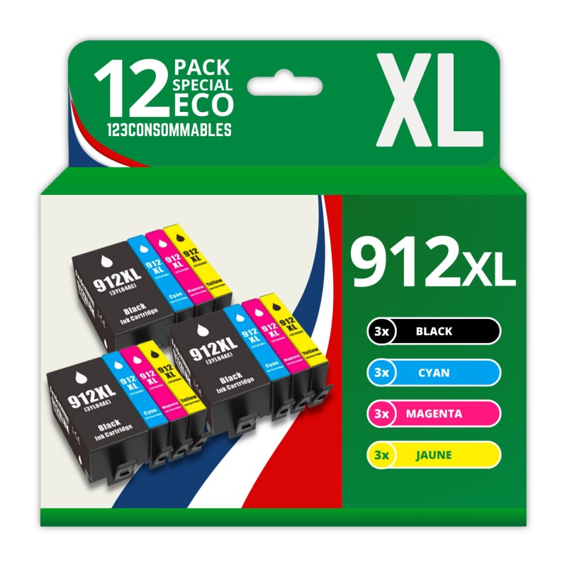 Pack 12 cartouches compatibles avec HP 912 XL Pack 12 cartouches compatibles avec HP 912 XL
