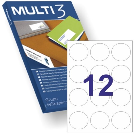✅ Multi3 Pack de 1200 étiquettes rondes diamètre 60 mm - 100 feuilles x 12 étiquettes - Adaptées à l'impres en stock