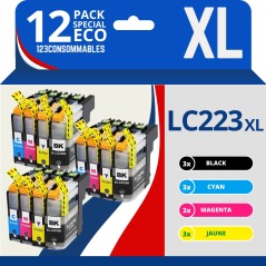 ✅ Pack compatible BROTHER LC-223, 12 cartouches couleur pack en stock