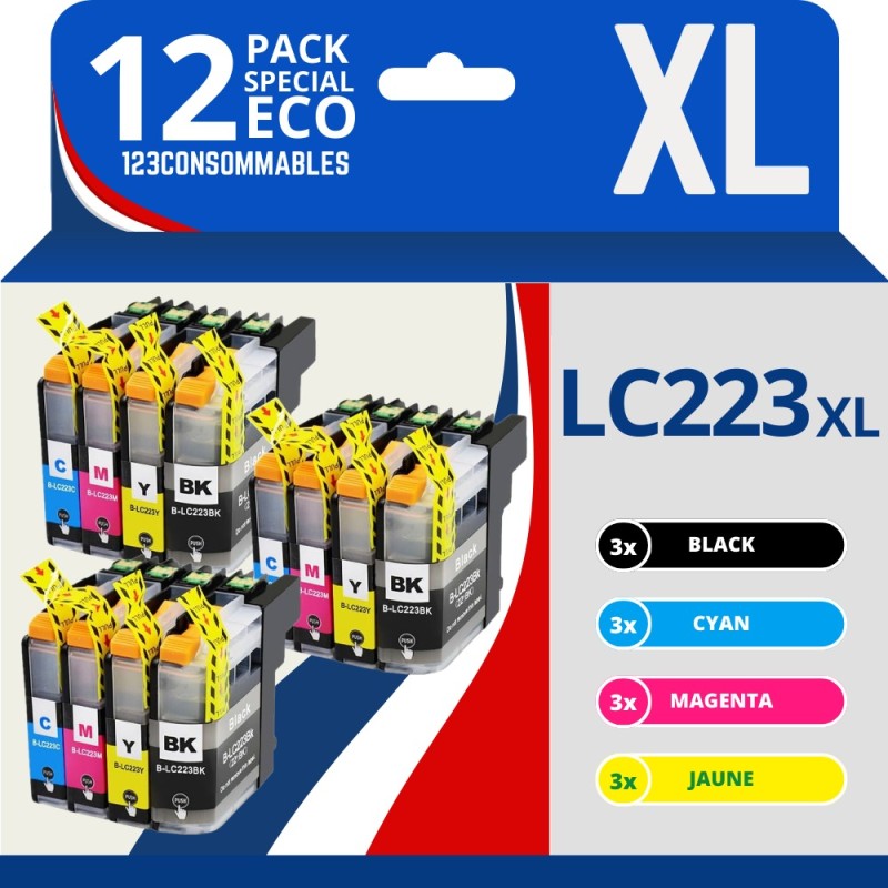 Pack compatible BROTHER LC-223, 12 cartouches Pack compatible BROTHER LC-223, 12 cartouches