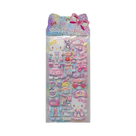 Stickers en relief Comansi Hello Kitty 10 x 25 cm - 4 modèles assortis - Effet 3D - Style Kawaii