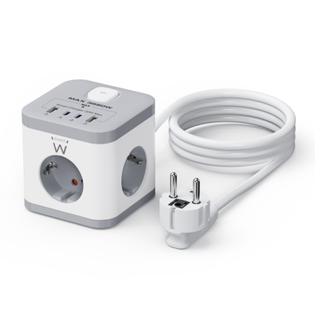 Multiprise Ewent avec 6 prises de bureau - 3 prises Schuko 16 A - 2 prises USB-A - 2 prises USB-C - Protection enfant