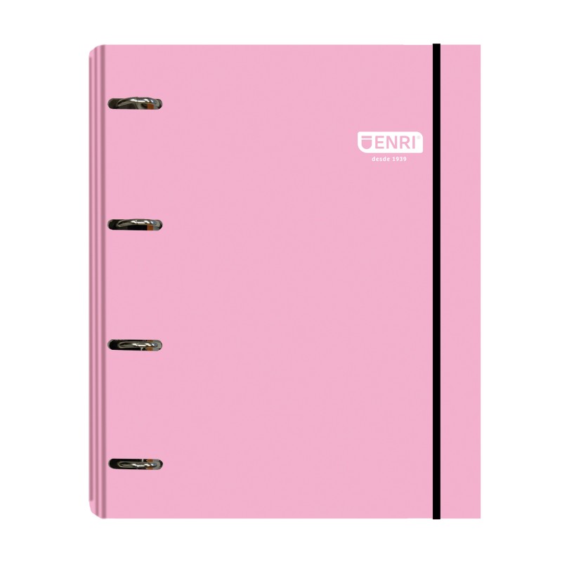 Classeur Enri A4 - Couverture Extra Rigide - 4 Anneaux - Rose