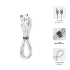 Câble Subblim Plus USB-C - 100 W - Nylon tressé - 480 Mbps - Puce E-Marker - 2 mètres - Blanc