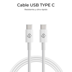 Câble Subblim Plus USB-C - 100 W - Nylon tressé - 480 Mbps - Puce E-Marker - 1 mètre - Blanc