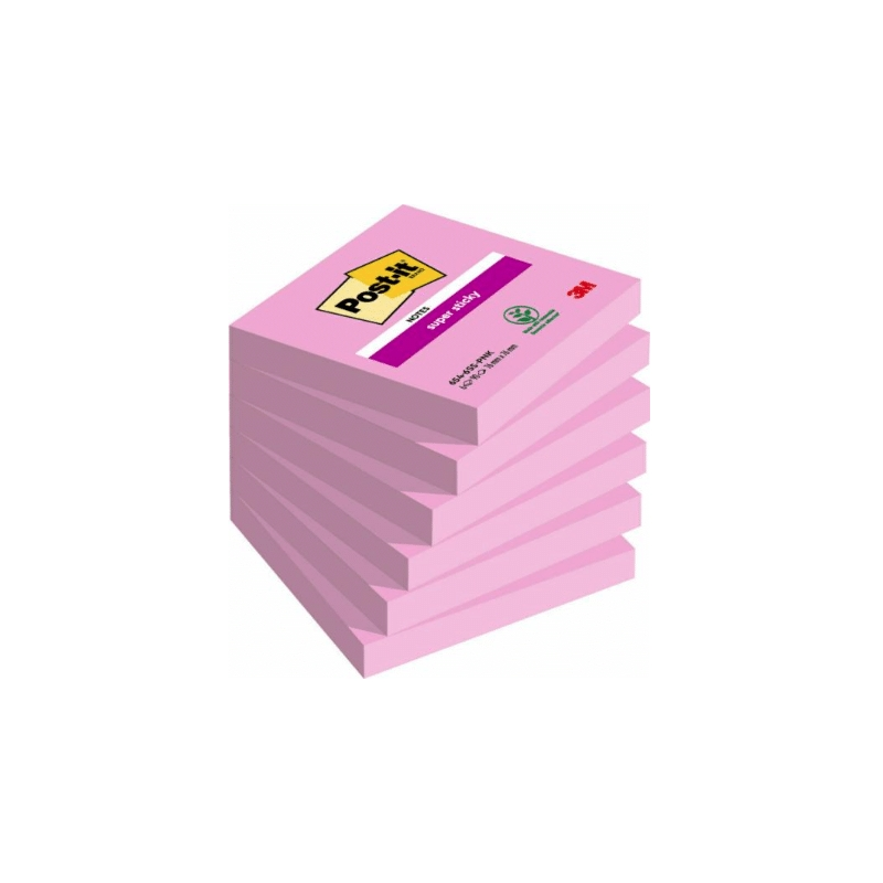 Lot de 6 blocs de 100 Post-it® repositionnables - Forme carrée - 76 x 76 mm - Rose