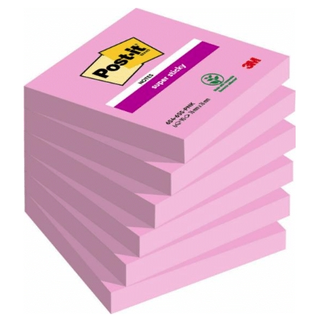 Lot de 6 blocs de 100 Post-it® repositionnables - Forme carrée - 76 x 76 mm - Rose