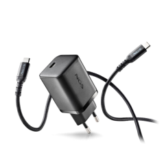 Chargeur mural universel GaN NGS Bud 65 W ultra-rapide – USB-C PD et PPS – Câble USB-C 1,5 m – Noir