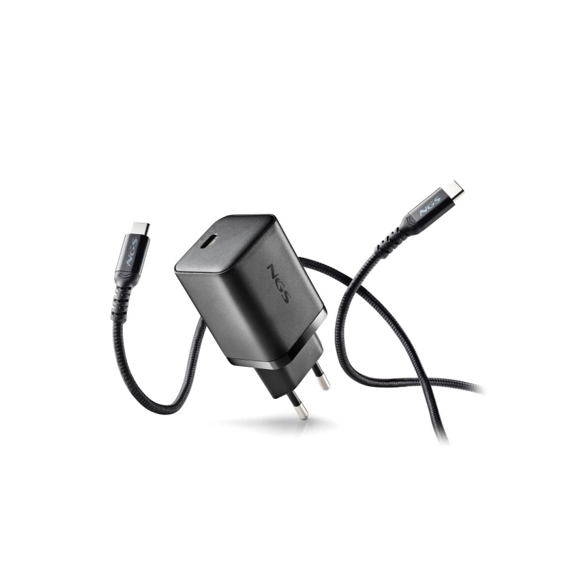 Chargeur mural universel GaN NGS Bud 65 W ultra-rapide – USB-C PD et PPS – Câble USB-C 1,5 m – Noir