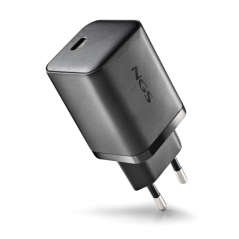 Chargeur mural universel GaN NGS Bud 65 W ultra-rapide – USB-C PD et PPS – Câble USB-C 1,5 m – Noir