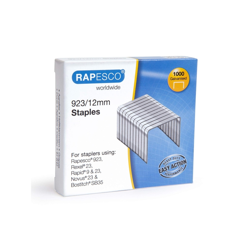Boîte de 1 000 agrafes Rapesco 923/12 - Fil galvanisé renforcé - Broche de 12 mm