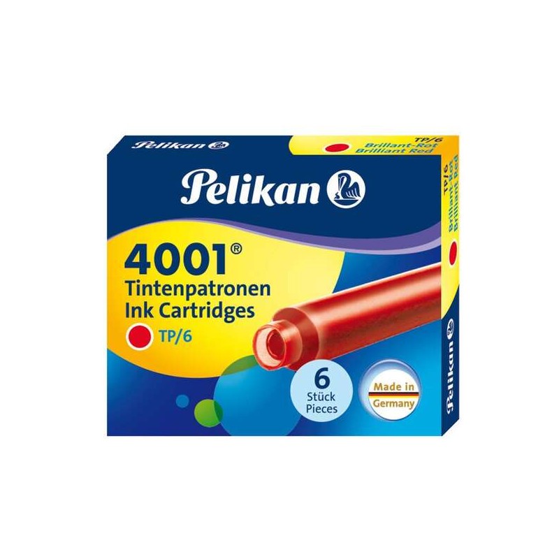 Cartouches stylo plume Pelikan 4001 rouge boîte de 6