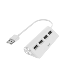 Hub USB 2.0 Hama Essential - Câble USB-A intégré de 15 cm - 4 ports USB-A femelles - Blanc