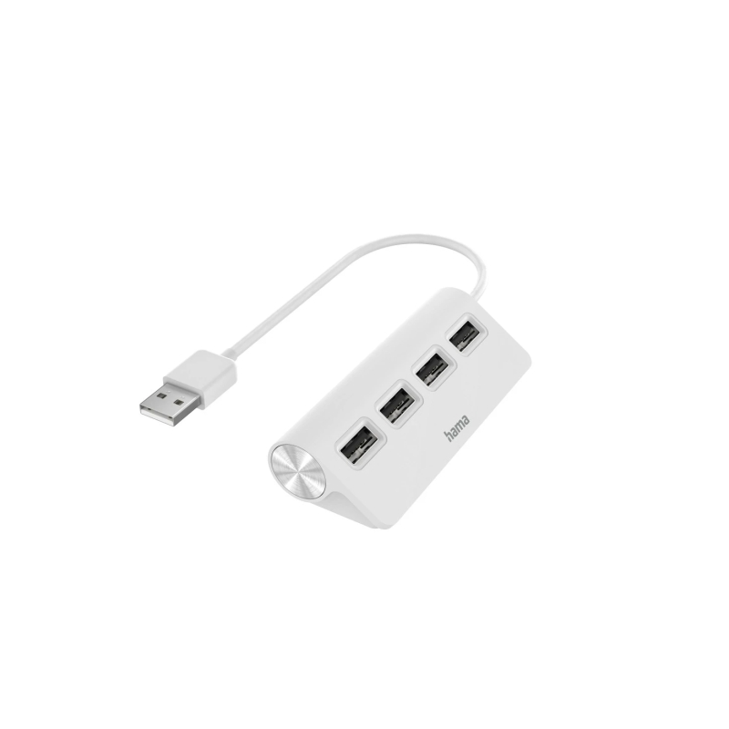 Hub USB 2.0 Hama Essential - Câble USB-A intégré de 15 cm - 4 ports USB-A femelles - Blanc