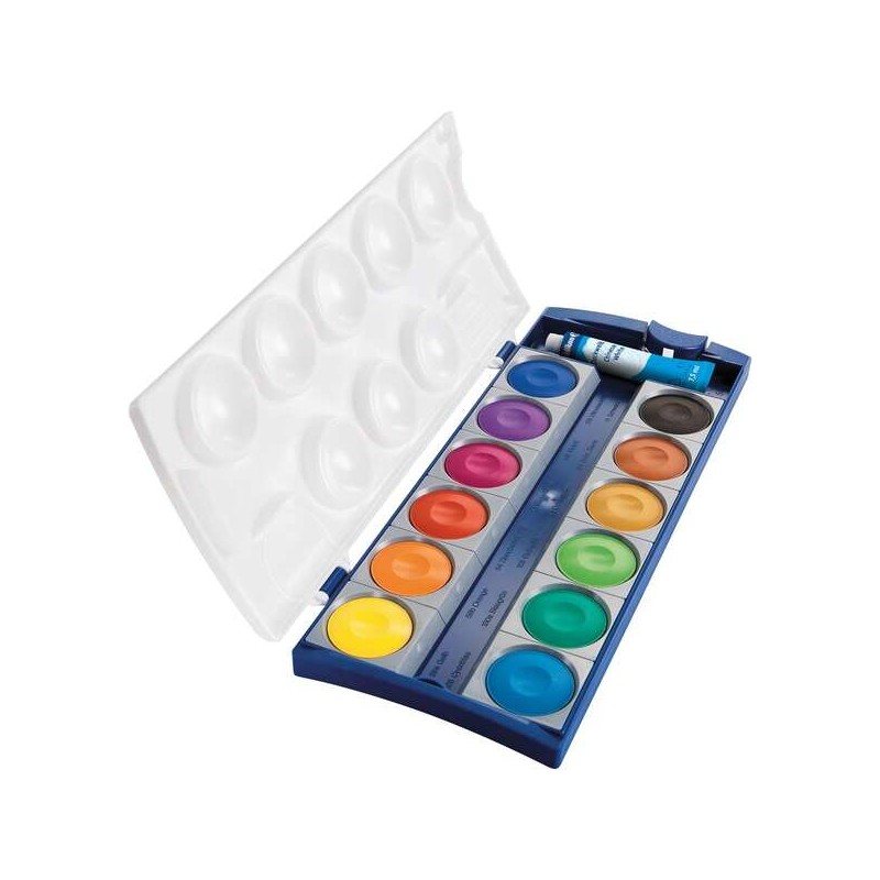 Pelikan Aquarelles Opaques 735/K12 Boîte 12 Puits + 1 Tube Blanc - Couleurs Intenses et Faciles à Diluer - Résistantes à la