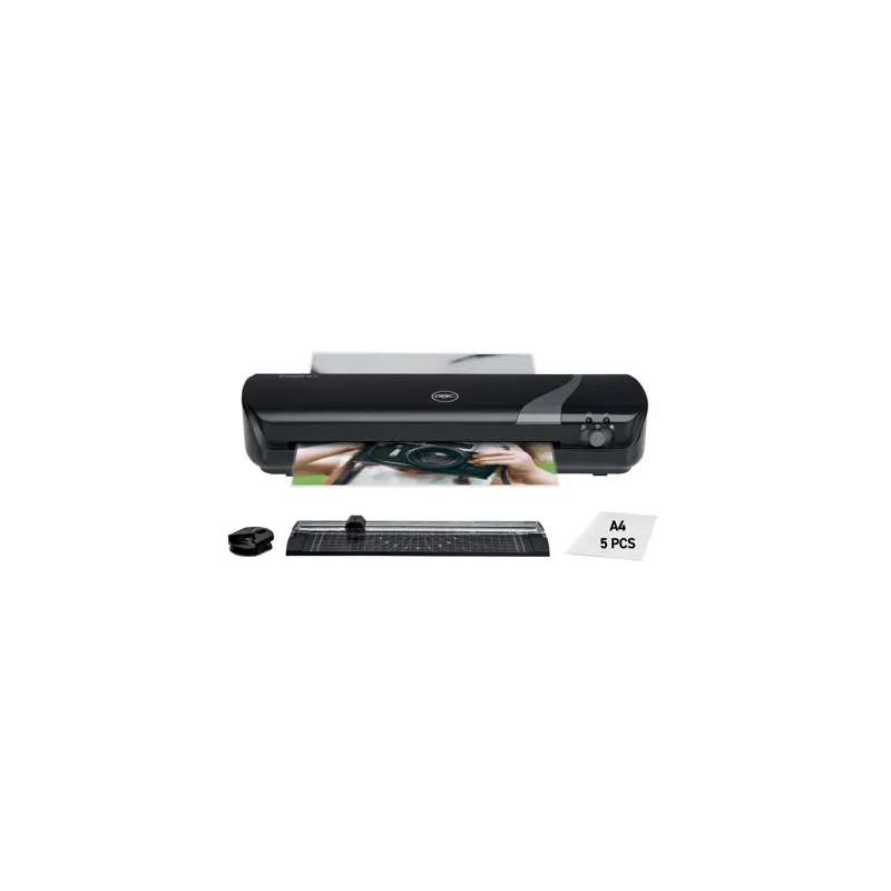 Coffret plastifieuse GBC Inspire+ A4 + massicot d'angle + massicot + lot de 5 pochettes de plastification A4 - Jusqu'au format